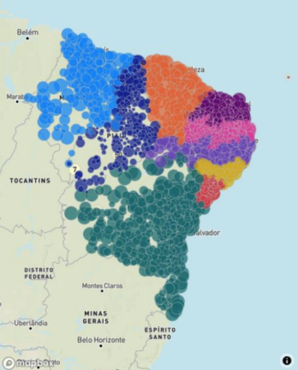 Mapa do Nordeste por região
